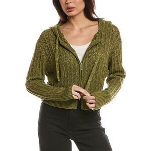 Wispr Womens  Twist Yarn Ladder Stitch Cropped Hoodie, Green
